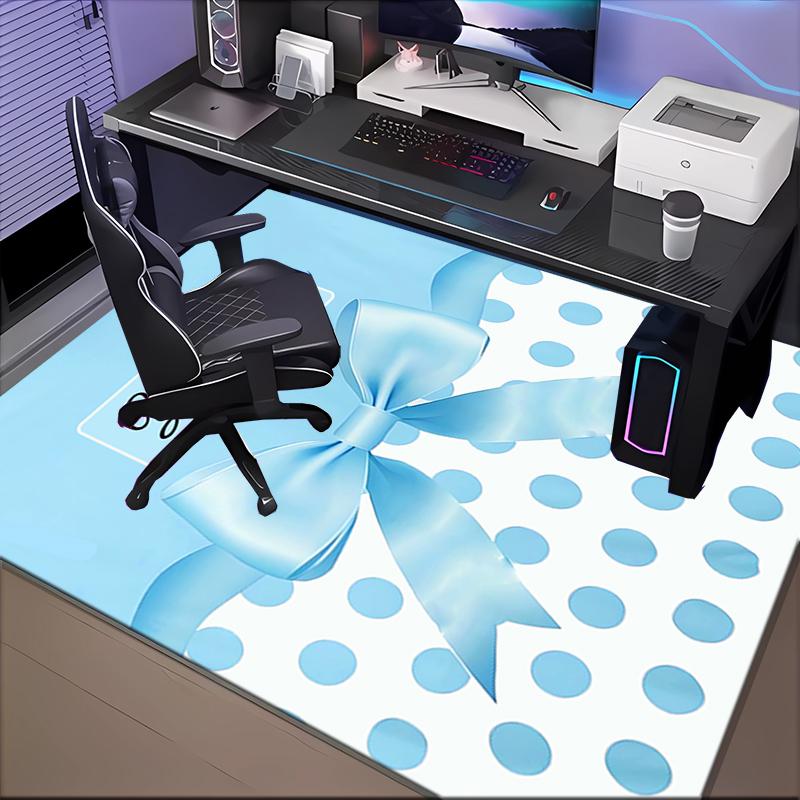 1PC Custom Name Blue Bow Polka Dots Theme Floor Mat Ideal for Living Room, Game Rooms, Office, Bedroom,Floor Mat Playful Design