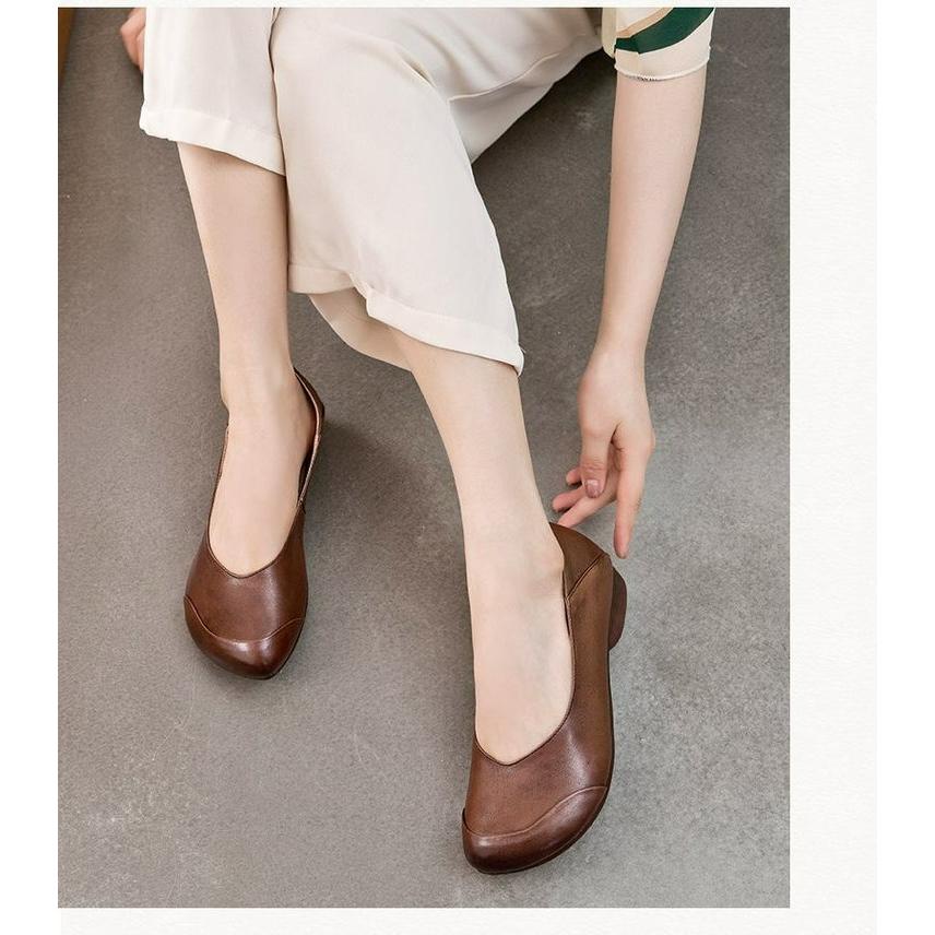 Autumn Retro Mother Shoes Soft Sole Women's Comfortable Shallow Mouth Women's Shoes Tendon Sole Single Shoes Flat Shoes