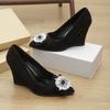 New pointed square buckle rhinestone black high heels women's fine heel temperament versatile single shoes shallow mouth