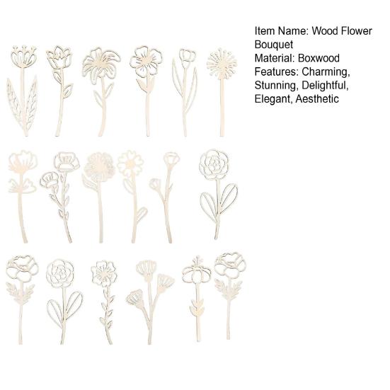 Trä Vildblomma Dekor Färgbar Blommig Utskärningar Skyltar med Stam Boho Träblomma Bukett för Hem Födelsedag Helgdag Konst DIY Barnkammare Sovrum Dekoration