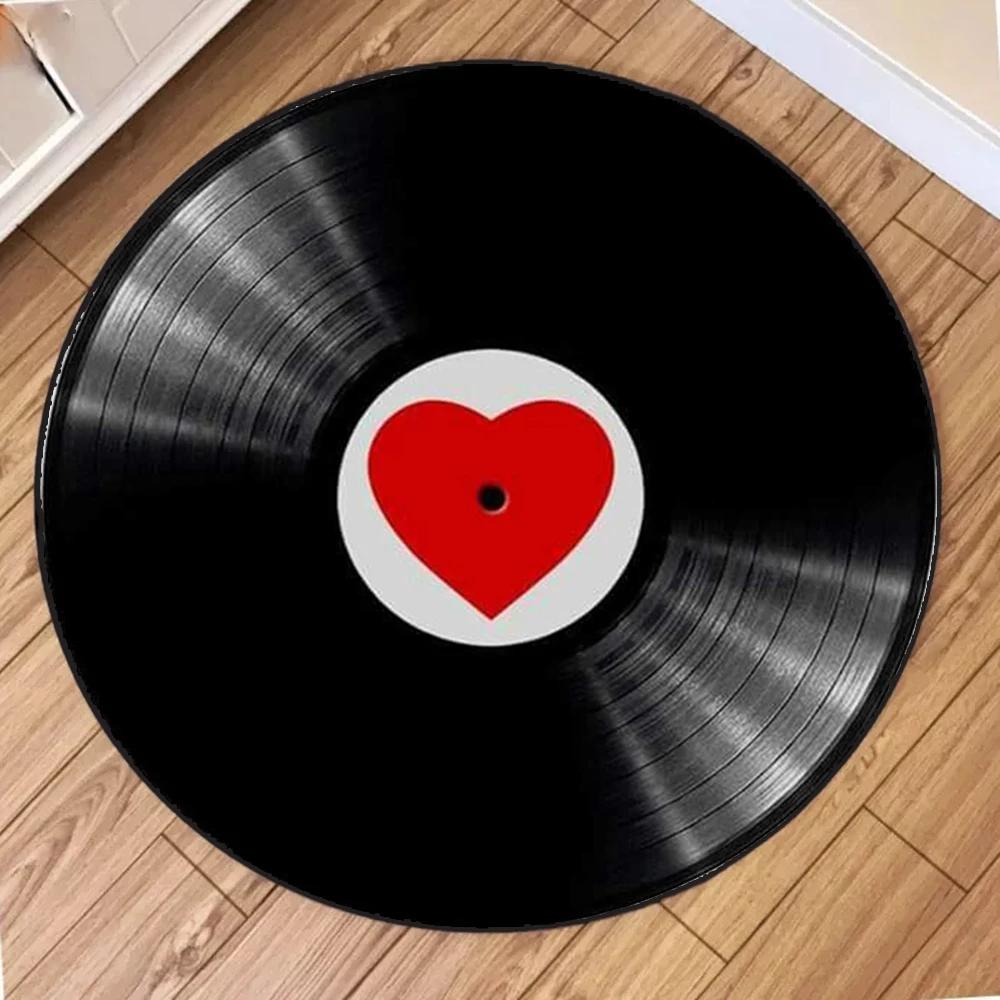 Vinyl Record Round Carpet Music CD Game Room Mat Living Room Area Carpet Bedroom Anti-Slip Soft Pad Home Decoration