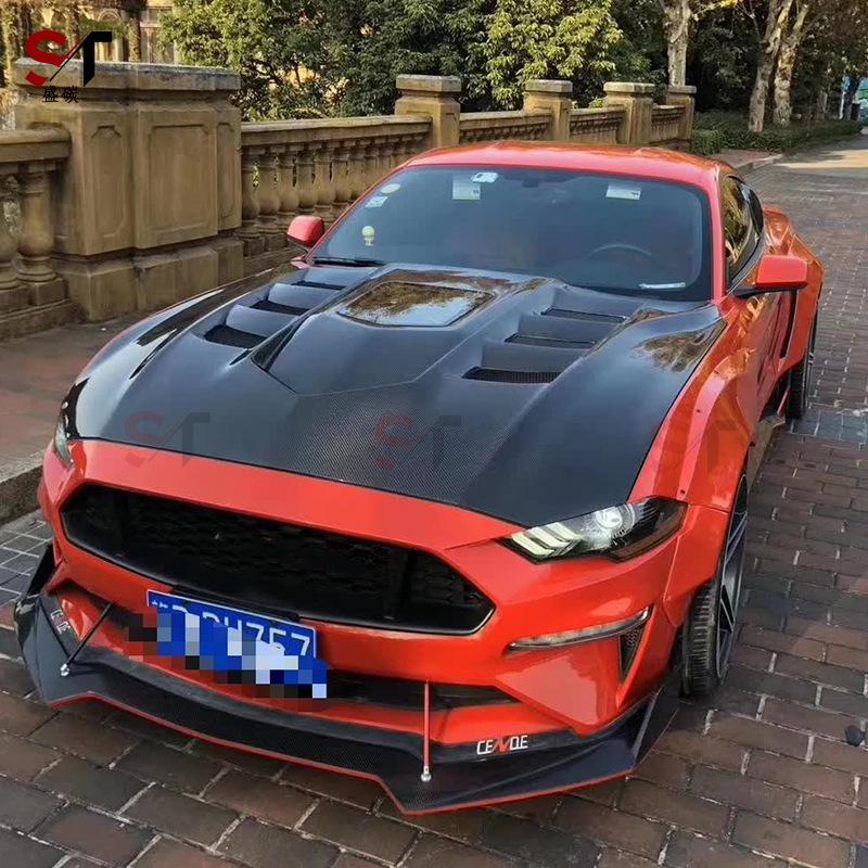 Ford Mustang Carbon Fiber Transparent Engine Hood Body Kit