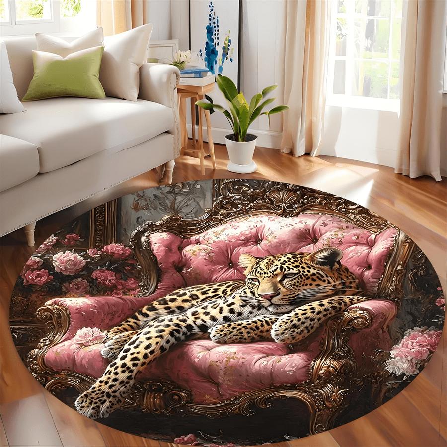 

Роскошные напольные коврики круглые с розовым леопардовым узором, кухонный коврик-дорожка для прихожей, мягкий ковер для спальни и гостиной, нескользящий коврик для зонирования 60X60cm