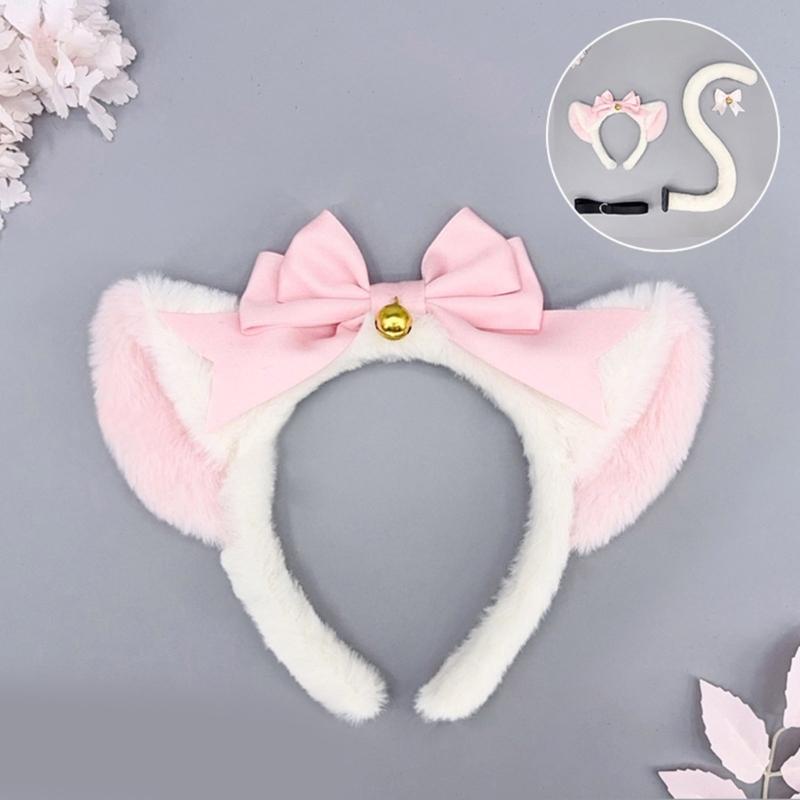 Kitten Cosplay Costume Animal Ear Headband Bowknot Tail for Women Girl Halloween Role Play Animal Outfit Accessories