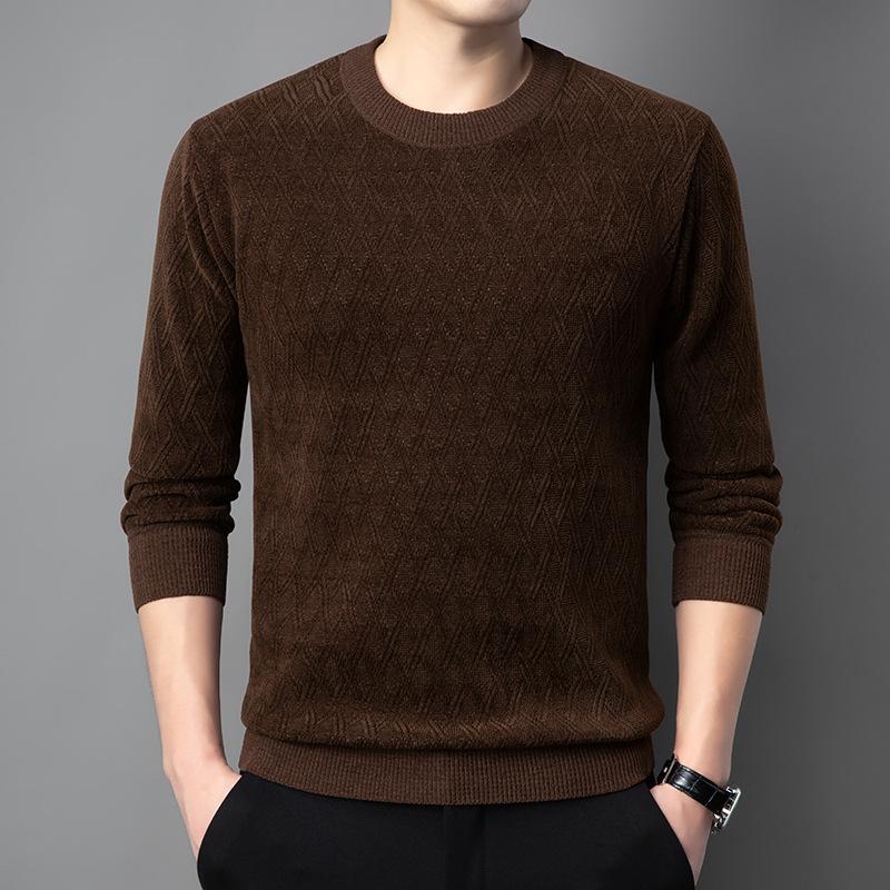 Comfortable Men'S European Cotton Lint Jacquard Sweater Autumn And Winter Crew Neck Jacquard Knitted Sweater Thickened Warm Sweater
