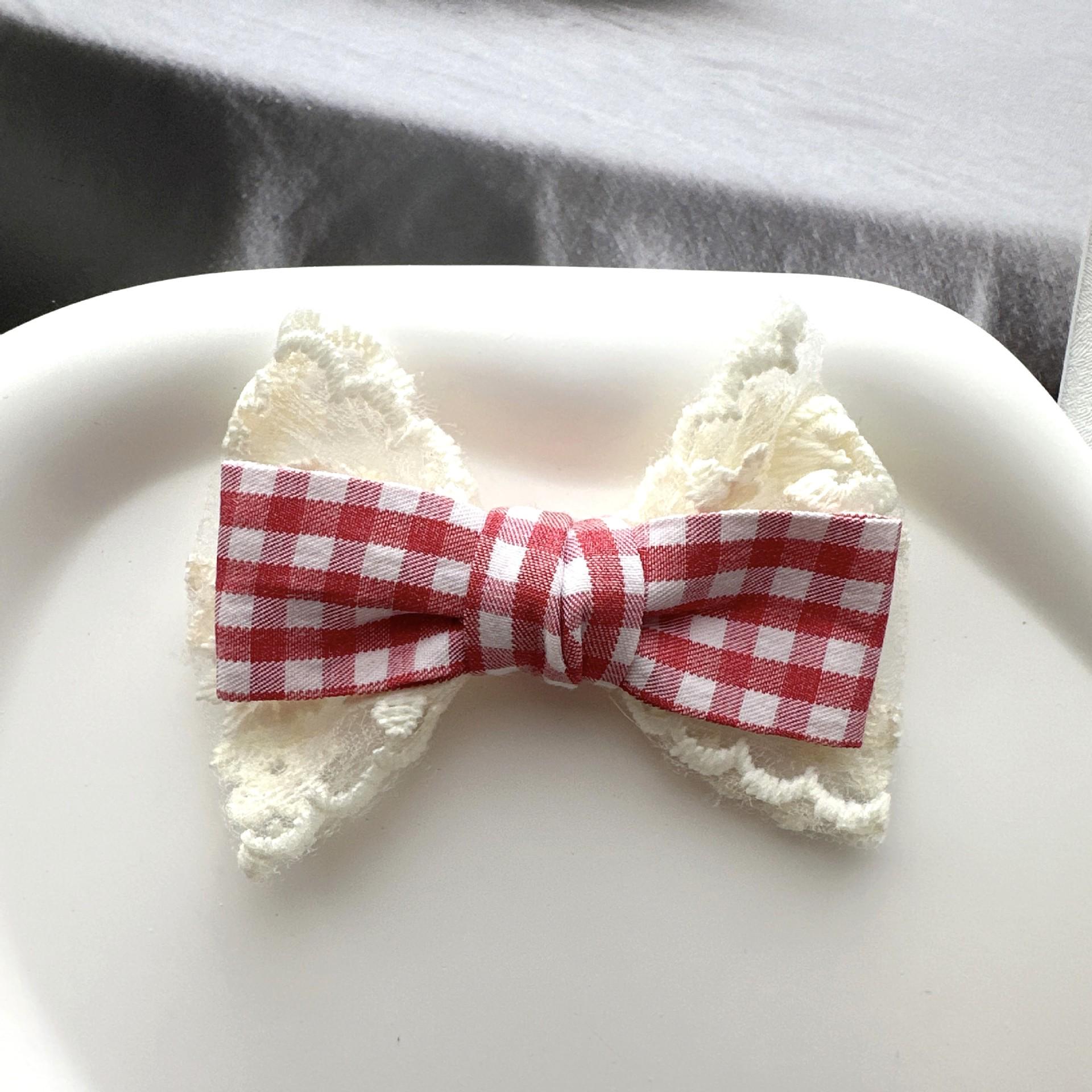

Детская заколка-бантик в клетку с кружевом - милый весенний аксессуар для волос для девочек Default