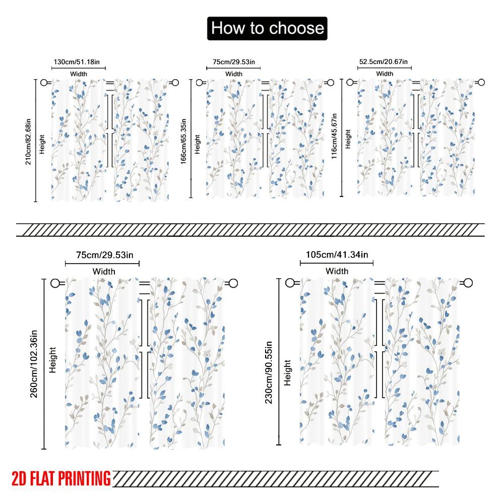 2 Stück, 2D-Druckvorhänge mit beliebtem blauen Distelmuster aus Polyester (ohne Stange) Ganzjährig geeignet für verschiedene Räume