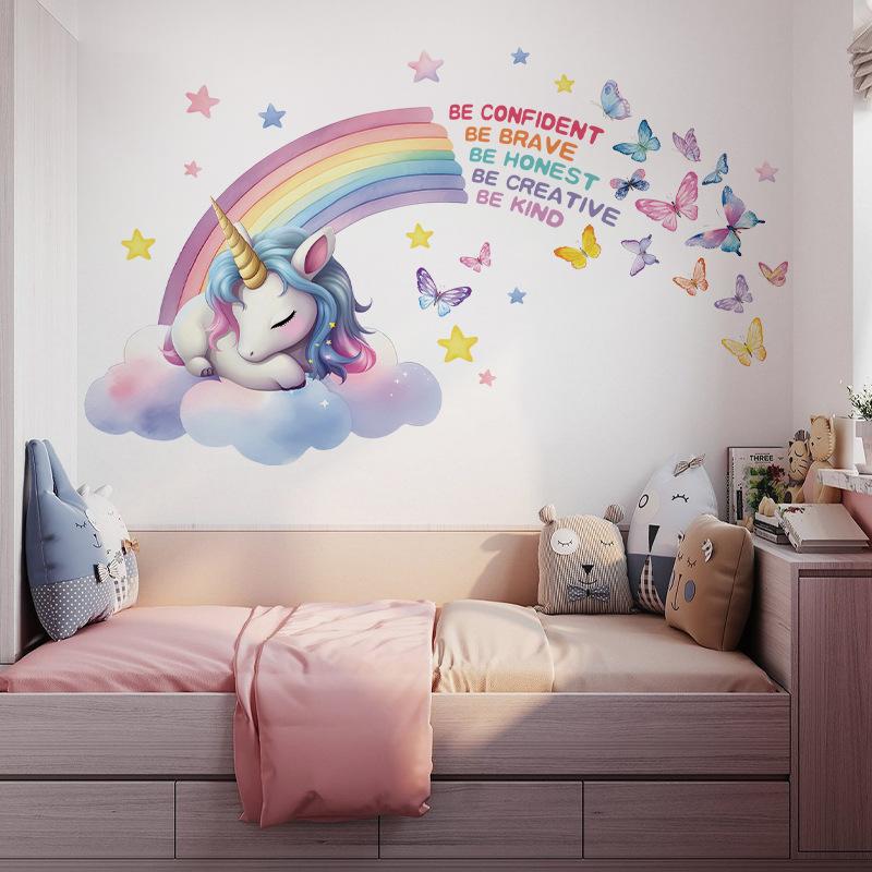 Unicorn Vinyl Child Wall Sticker For Baby Room Decoration Bedroom Accessories Furniture Sticker Adhesive Wallpaper Wall Decor