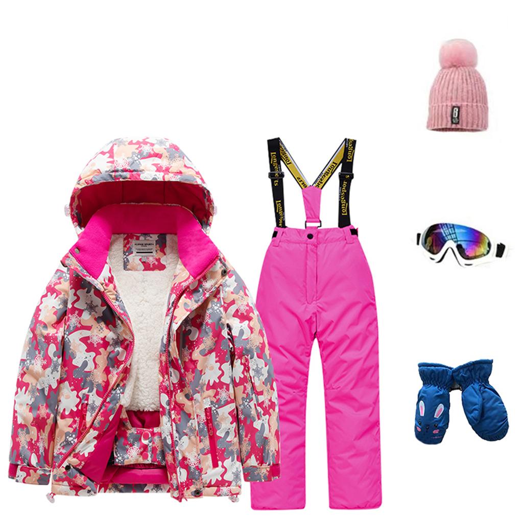 Children's Fashion Skiwear Set Boys' And Girls' Thickened Waterproof Thermal Ski Suit Five-Piece Outfit With Jacket And Trousers