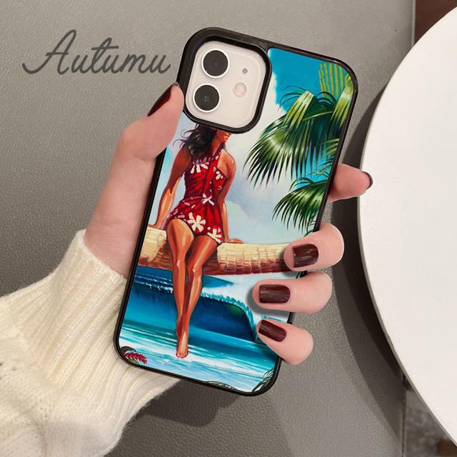 HAWAII BEACH SURF GIRL SURFING ART Phone Case for iPhone 17 Air 15 16 16e 11 12 13 14 Pro Max Plus Cover coque Fundas