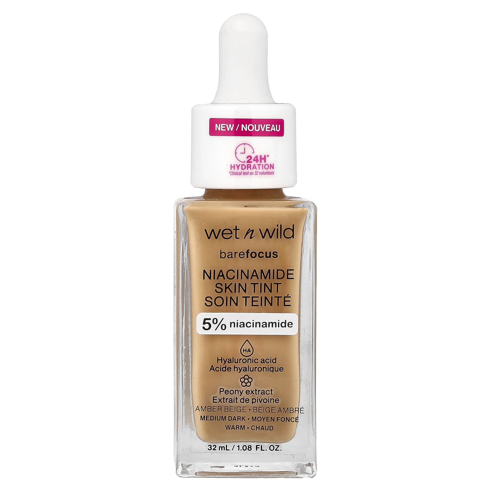 

Wet n Wild, Barefocus, Niacinamide Skin Tint, 1116321 Amber Beige, 32ml (1.08fl oz)