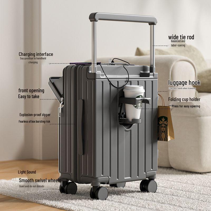 Front-Opening Wide Handle Multifunctional Student Travel Trolley with Universal Wheels