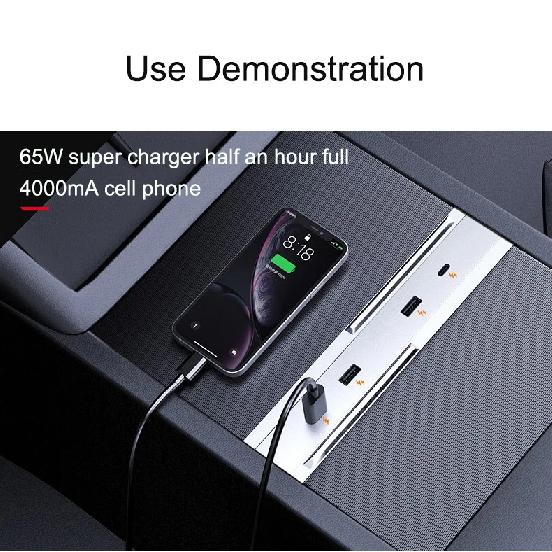 For Tesla Model Y Juniper Cigarette Lighter 65W Center HUB Docking Station Model 3 Highland USB Charging Port Support Laptop