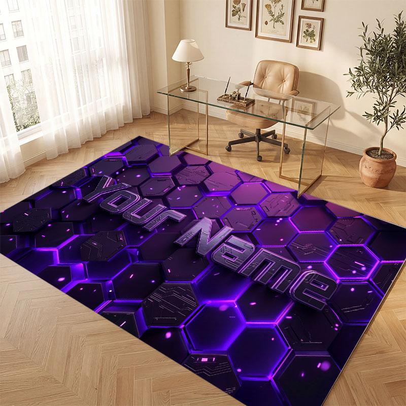 Abstraktní geometrický motiv Křišťálový sametový koberec na podlahu Personalizovaný vlastní text jména Teplý koberec Domácí dekorace