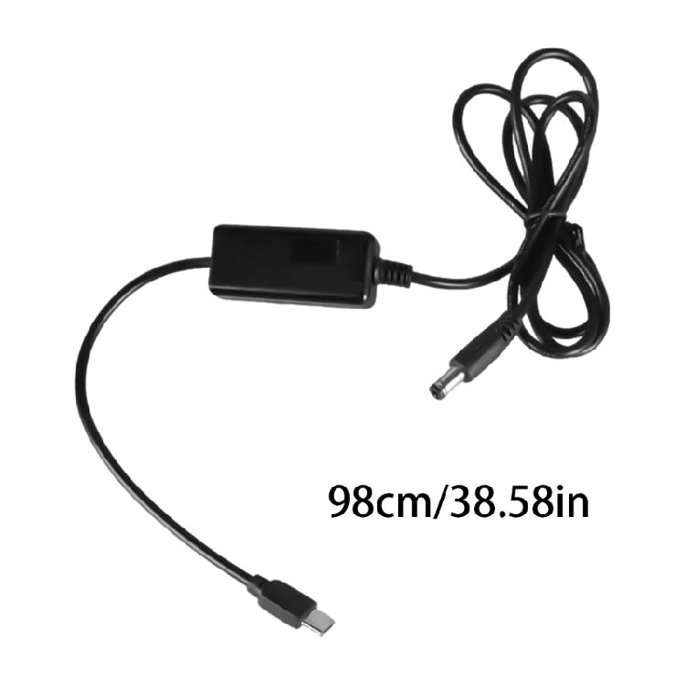 Digital Display USB Type C to DC5521 Power Cable Adjustable Voltages 5V 9V 12V 15V 20V for Multiple Gadgets 118cm Black