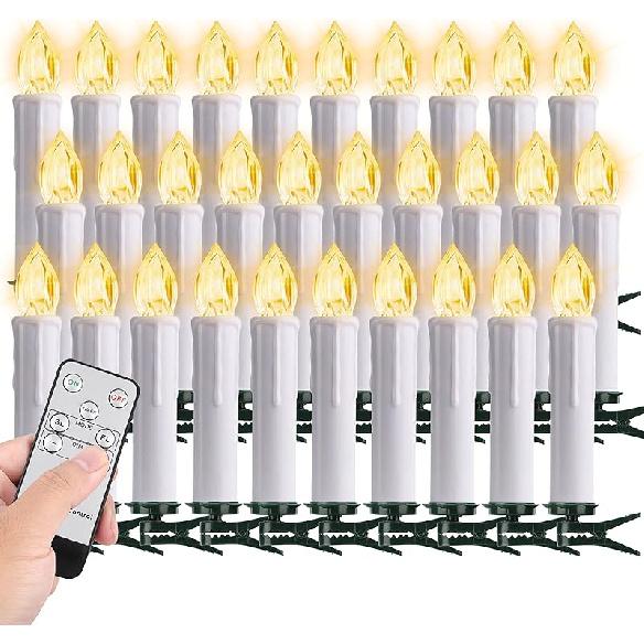 20 PCS Christmas Tree Candles Lights Flickering,Clip on Candle Battery Operated Taper Candle Stick with Timer,Mini Flameless Candles for Wreath