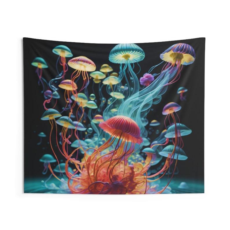 Colorful jellyfish smoke tapestry 75x100
