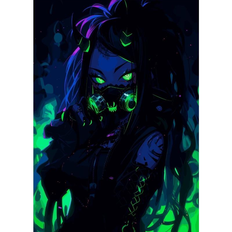 Cyberpunk Mädchen Samurai Kriegerin Mädchen Wanddeko Poster Leinwanddruck Japanischer Anime Stil Mädchen Porträt Wanddekoration Kunstdeko