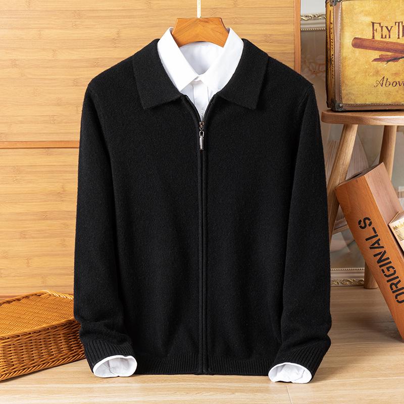 Men's Plus Size Trendy Turn-Down Collar Wool Cardigan Jacket – Casual Knitwear Fleece for Autumn/Winter