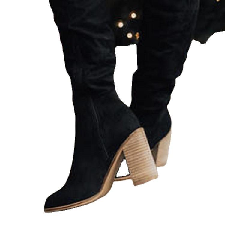 Large Size High Heel Velvet Long Boots Women's Over Knee Pointed Toe Boots Winter Rubber Sole Shoes for Adult Ladies