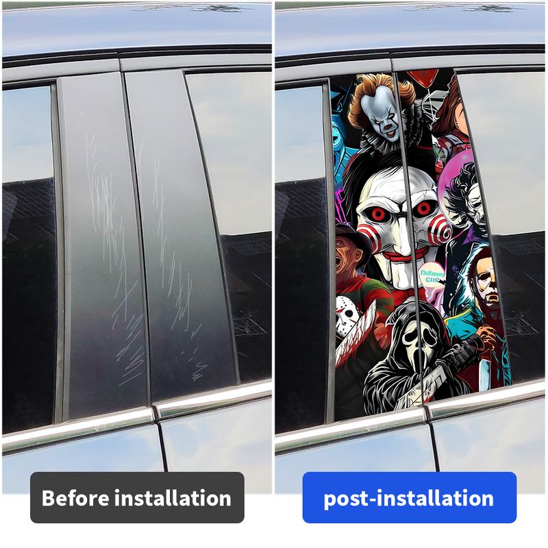 Adesivi per Auto Personaggi Horror Fantasma Halloween Montante B Auto Copertura Decorativa Impermeabile Graffi Portiere Auto Montante Parasole Decalcomanie