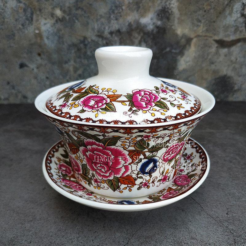 180ml Ceramic Covered Bowl Chinese Blue and White Tea Bowl Home Kung Fu Tea Set Drinking Utensils Tea Cup with Lid Teaware