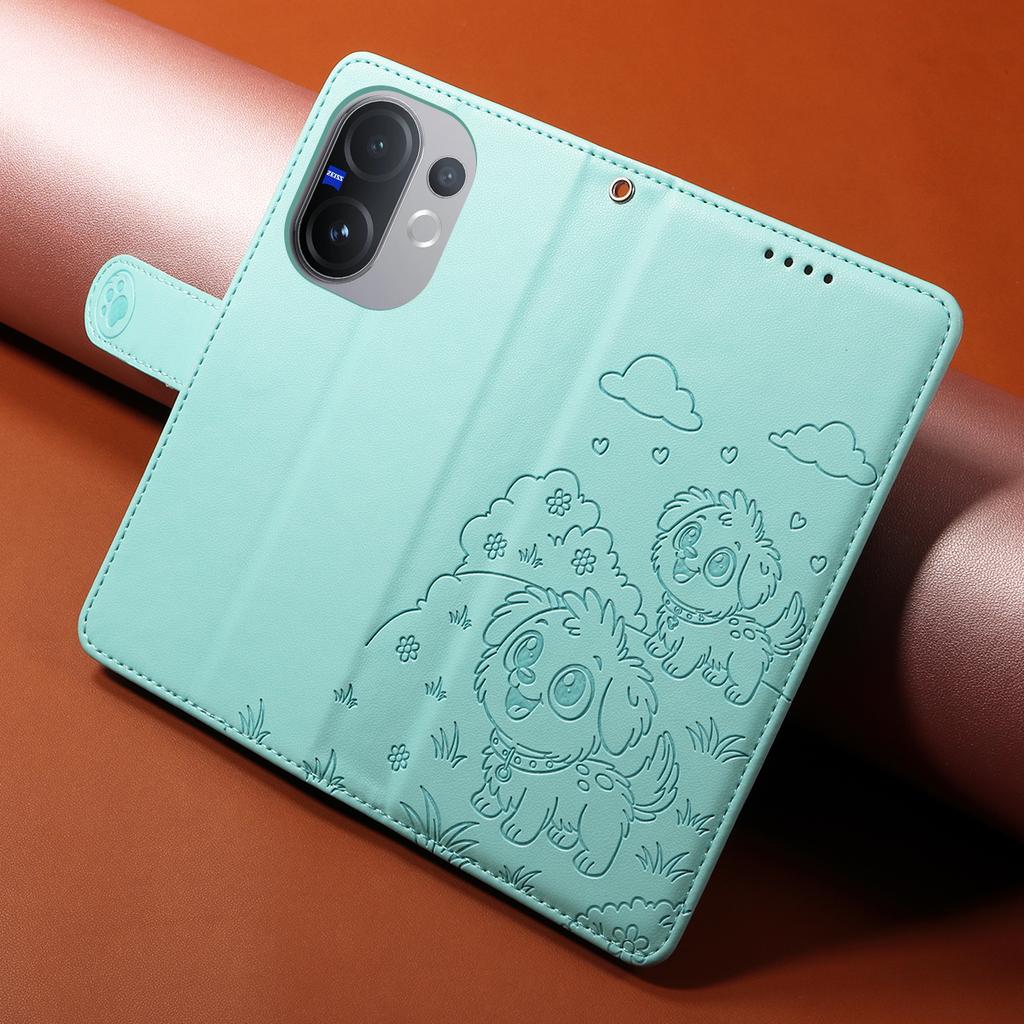 For vivo V60 5G Case RFID Blocking Imprinted Dog Pattern PU Leather Phone Cover with Wrist Strap