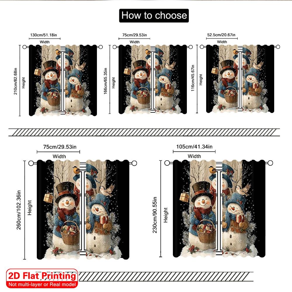 2pcs 2D Flat Printing Merry Christmas Curtains Snowman_ Versatile Fabric Without Electricity Family Party Perfect for Home Decor