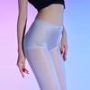 Women Large Size Satin Lace Patchwork Slim Pantyhose One Piece Fake Panties With Stockings Sexy Oil Shiny Pole Dance Clubwear