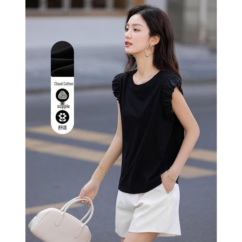 Demana Summer Women s Round Neck T-shirt with Ruffle Sleeves L