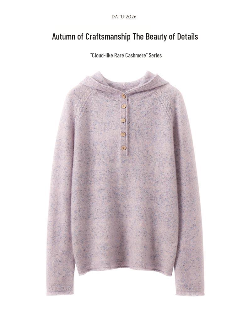 Women's 100% Cashmere Hooded Sweater - Autumn/Winter 2026 Collection - Loose Slimming Knit Pullover Base Layer