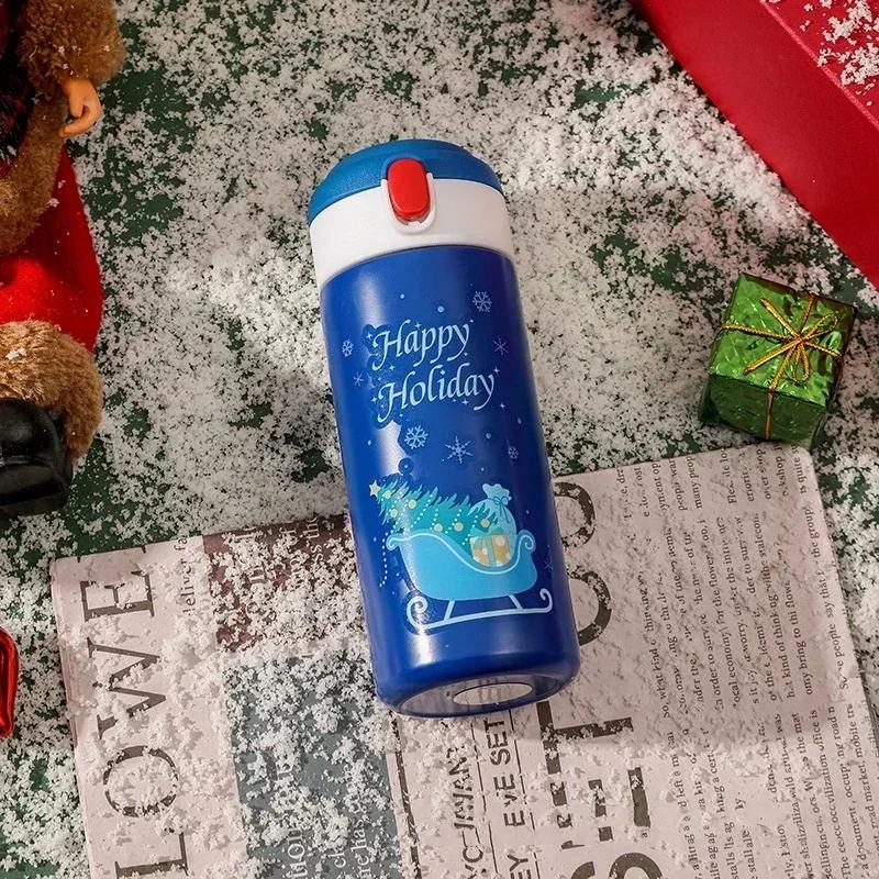 

Рождественская переносная кружка из нержавеющей стали 304 с изображением оленя, термокружка с крышкой, бутылка для воды с соломой, новогодние подарки 350ml
