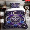 2/3pcs 2D Flat Printing Gothic Witchy Bedding Purple Blue Celestial Moon Star Pentagram Floral Print Duvet Cover Pillowcase for Bedroom Deco