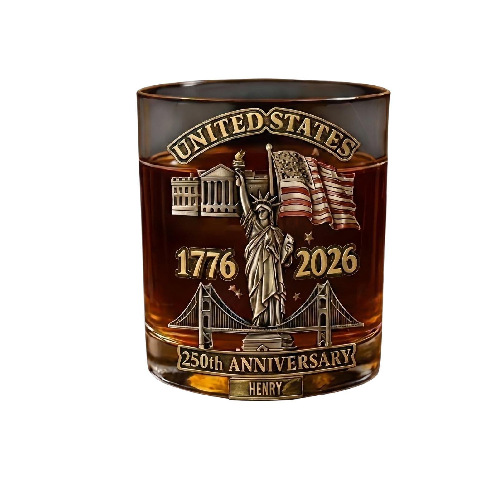 250th Anniversary Commemorative Whiskey Glass Thick Bottomed Whiskey Tumbler United States Celebration Gift 1776 to 2026 Collector Edition One Size