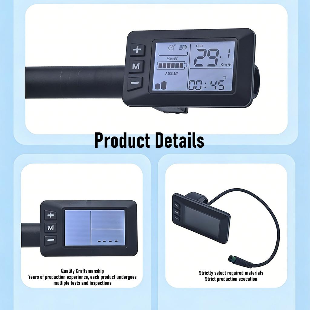 Panel de Pantalla LCD para Bicicleta Eléctrica con Conector Impermeable G51 6P Pantalla de Velocidad y Nivel de Batería para Scooter Ciclismo