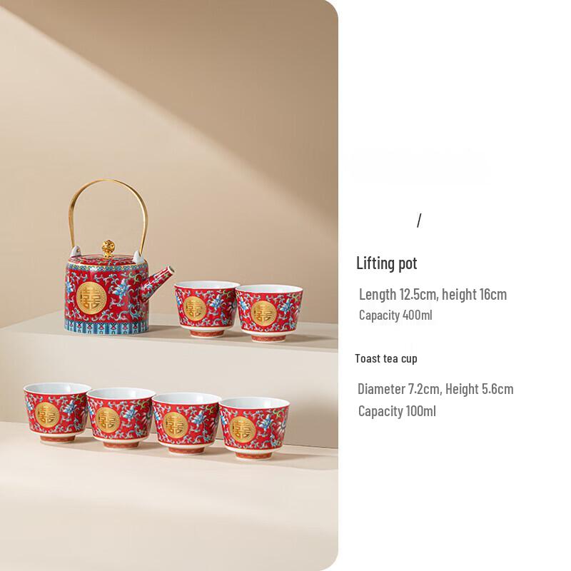 Yuanzu Chinese Wedding Enamel Style Tea Set