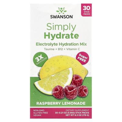 Swanson, Simply Hydrate, Electrolyte Hydration Mix, Raspberry Lemonade, 30 Stick Packs, 0.21 Oz (5.95 G) Each