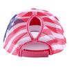 Distressed Wash Cotton Baseball Hat with Star Print Curved Brims Mesh Ponytail Sun Hat for Patriotic Women Teens Girl