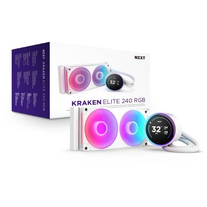 Watercooling - NZXT - RL-KR24E-W2 - Kraken Elite 240 RGB - Écran 2.72", panneau RGB personnalisable et ventilateurs RGB - Blanc