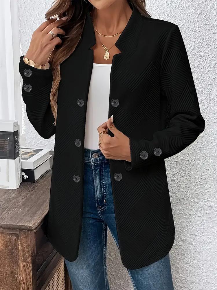 Winter Cardigan Jacke Damen Mode Einfarbig Texturiert Zweireihig Langarm Innentasche Oberbekleidung