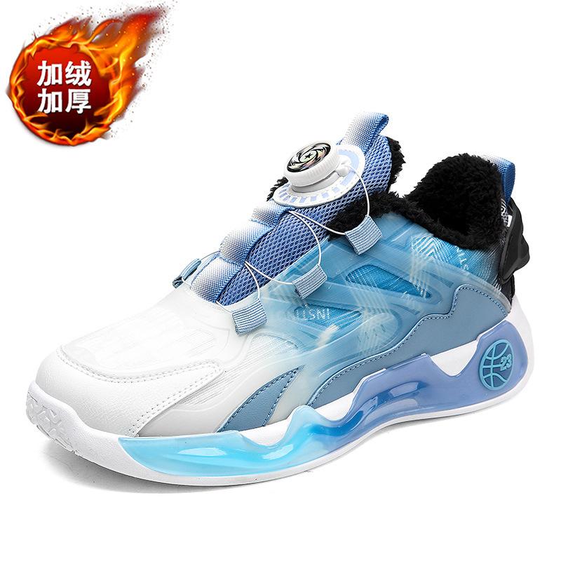 Pantofi de bărbați cu buton rotativ, pantofi groși de bumbac călduroși cu lână pentru toamnă și iarnă, pantofi sport de alergare pentru băieți, adolescenți, copii de vârstă medie și mai mari