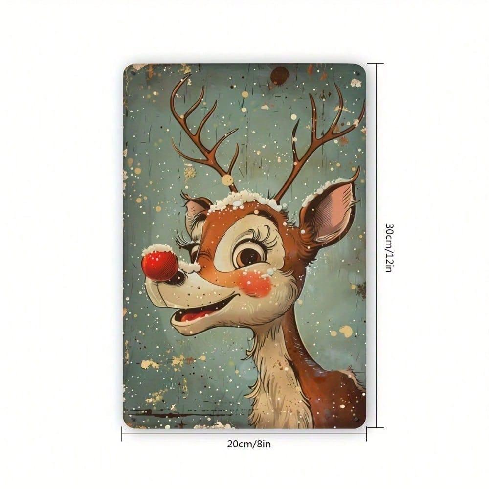 1pc Vintage Christmas Elk Metal Tin Sign 8x12 Inch, Fun Holiday Wall Art for Gym Bar Cafe Garage, Indoor Outdoor Forest Garden Decor