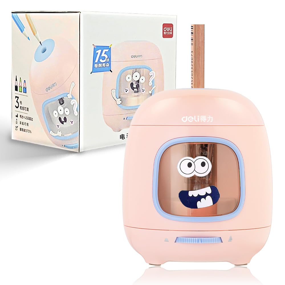 

Deli Electric Pencil Sharpens 3 Adjustable 2 Power 2 AA Batteries or USB Power Cord Compatible with Pencils and Colored Long Compact and Easy to Gift розовый