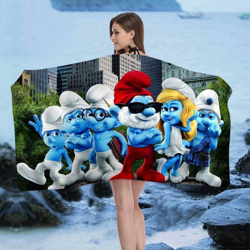 Cartoon S_Smurfs Microfiber Blanket Quick Drying Beach Towels Oversized Printing Super Absorbent Pool Towel Blanket
