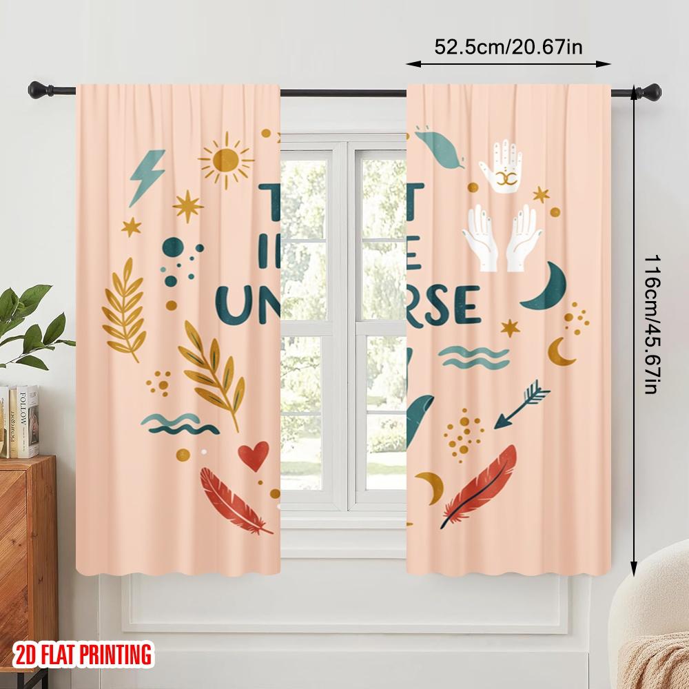 2pcs 2D flat printing Window Drapes Trust Universe Boho Eye Polyester Fabric Without Electricity Festive Holiday for Home &