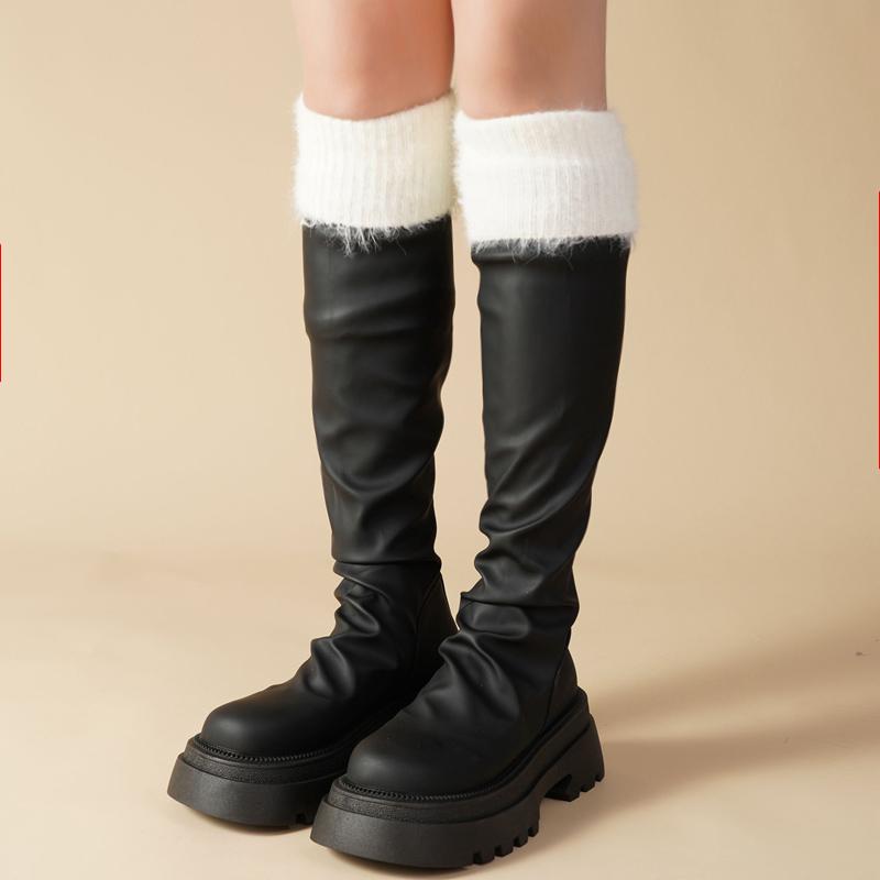 Women's Winter Warm Leg Warmers Female Knitted Hairy Warm Foot Cover Solid Color Lolita JK Warm Leggings Boot