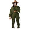 Women's Off Shoulder Long Sleeve Knit Two Piece Set Fringe Crop Top High Waist Wide Leg Pants Solid Geometric Knitted Tracksuit