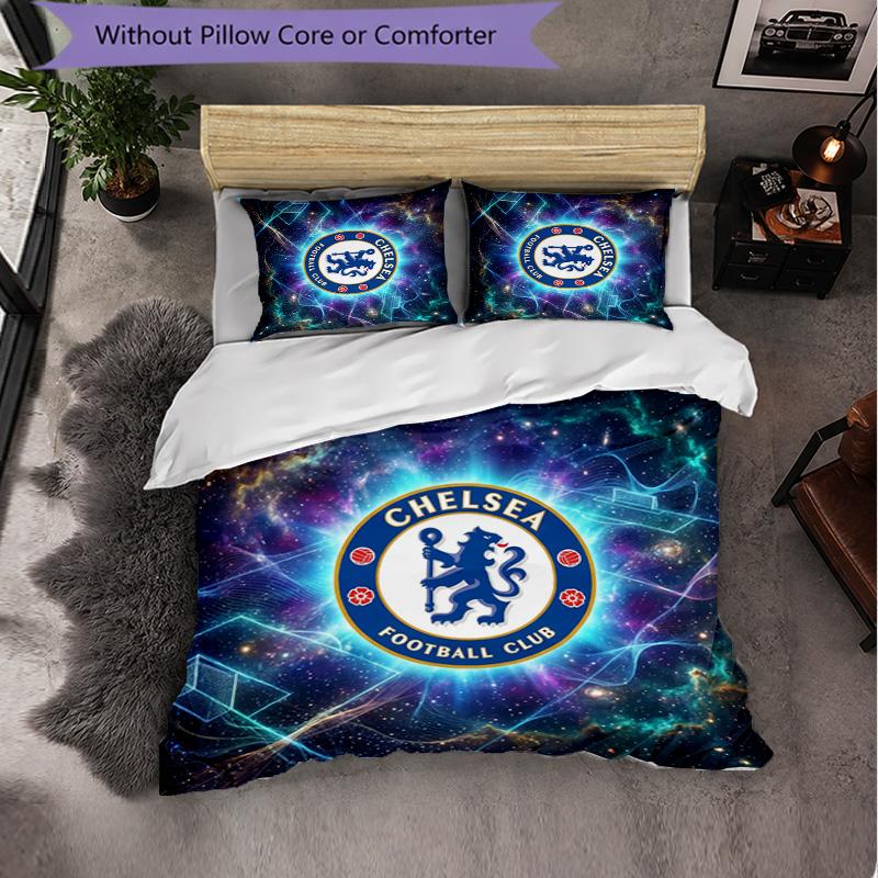 Chelsea FC Pattern 3 Pieces Bedding Set Soft Microfiber Duvet Cover with Pillow Cases for Bedroom