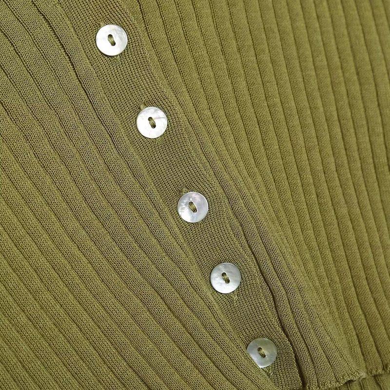 Kaslead New Arrival Women's Clothing Fashion Style Stylish Simple and Versatile Silm Hairline Rule Knitted Long Sleeve Cardigan