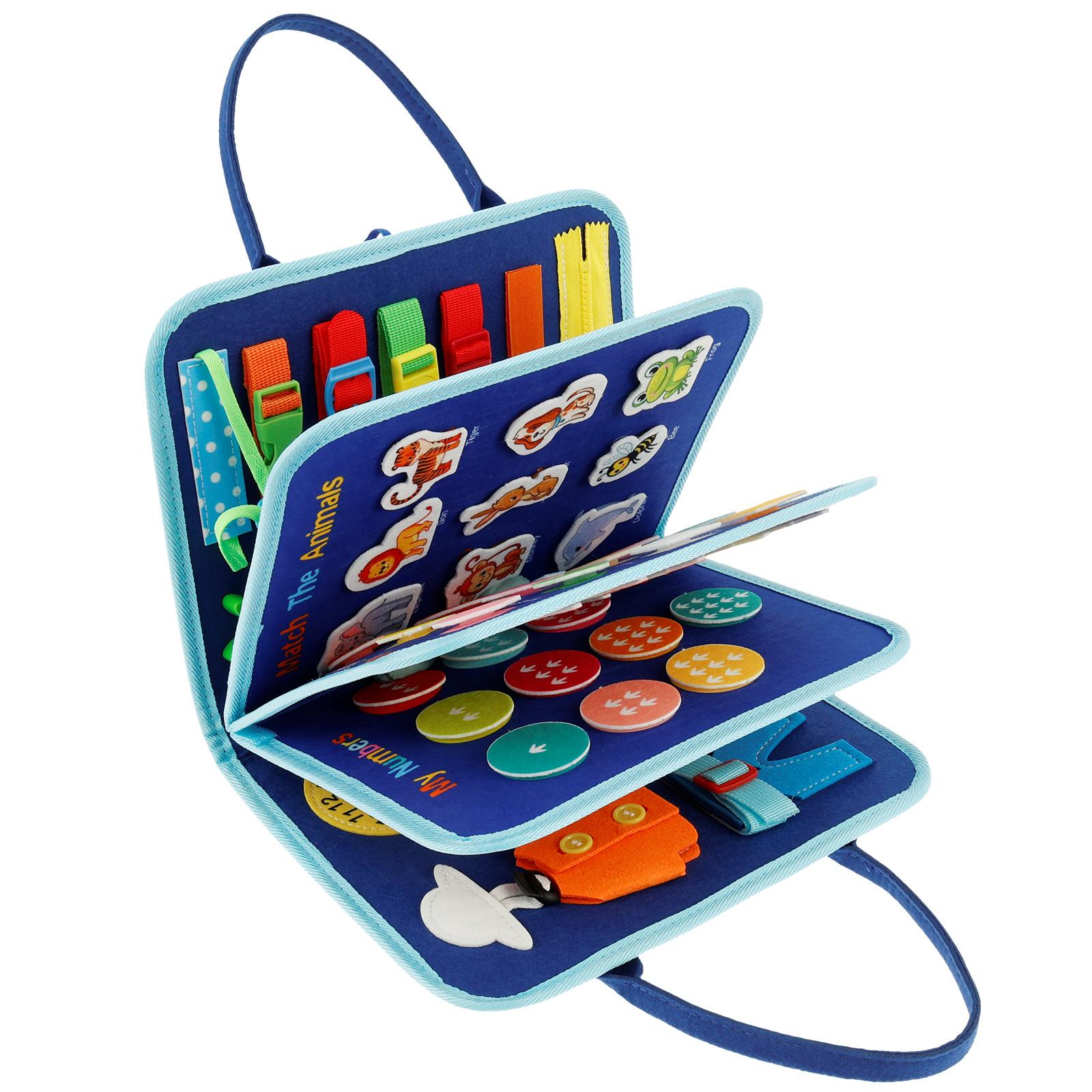 

Felt Toddler Busy Board with Handle Educational Quiet Book Toddler Travel Toy for Boys Girls Kids Learning Fine Motor Skills синий